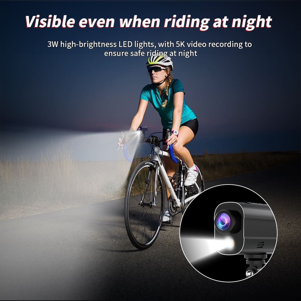 Veiksmo kamera dviračiui su LED lempute wifi
