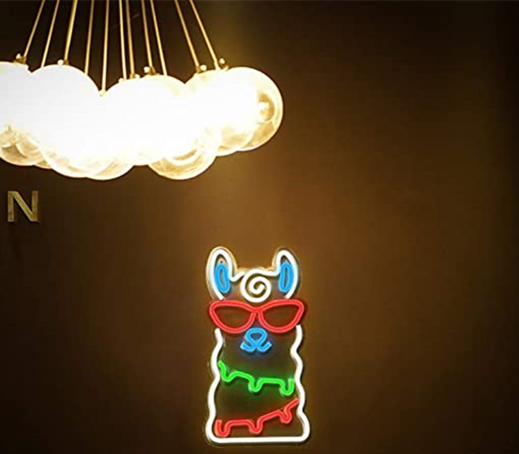 šviečiantis lama neoninis sienos logotipas