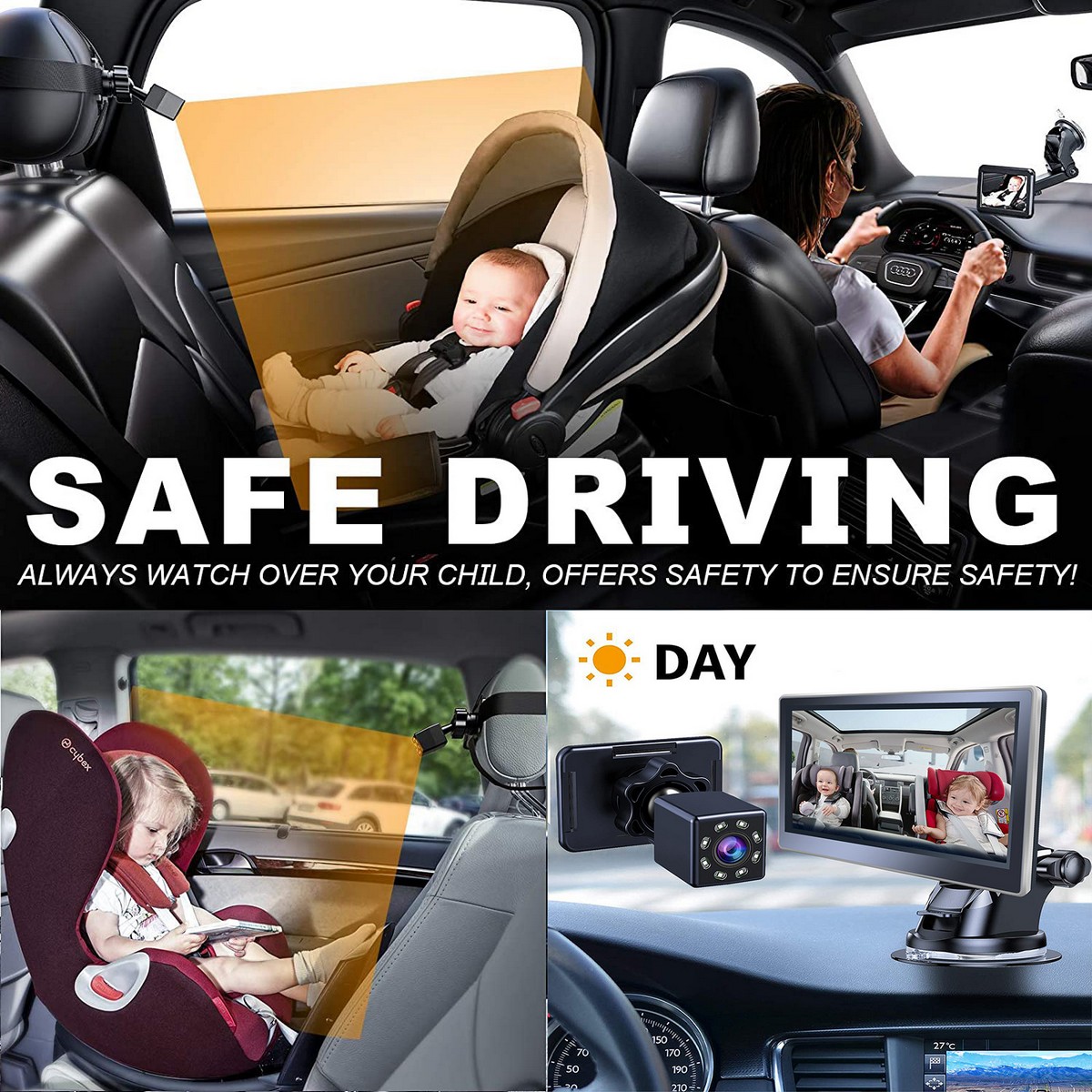 stebėti vaikus automobilyje IR kameros komplektas su monitoriumi