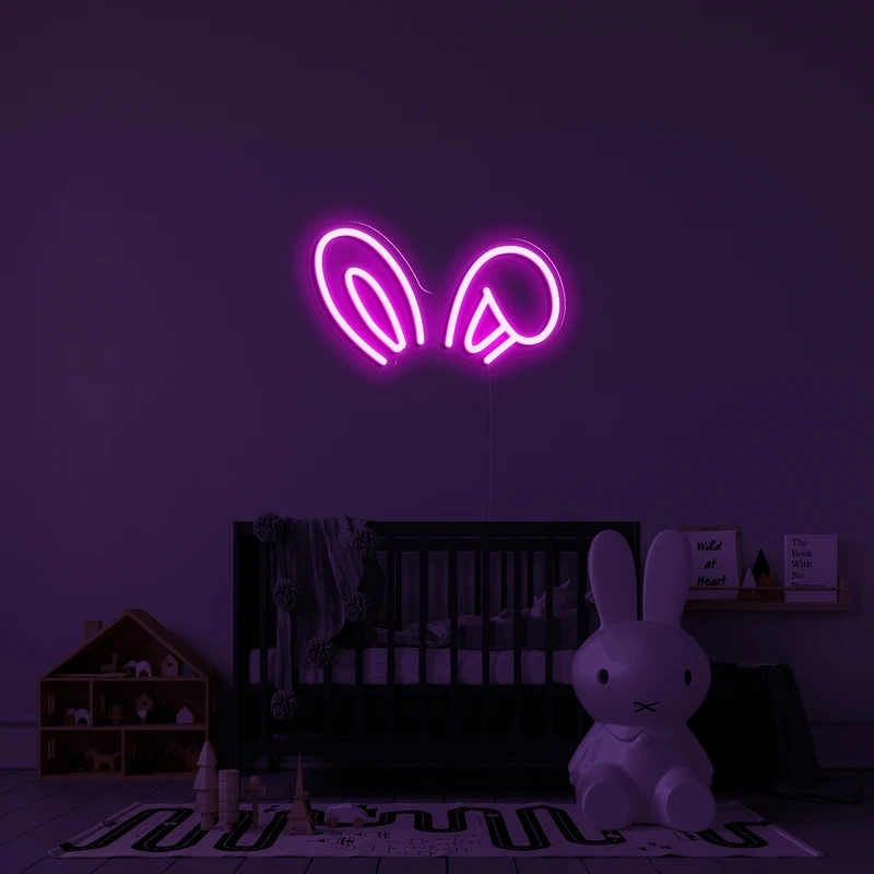 3D žėrintis neoninis logotipas ant sienos - zuikio ausys