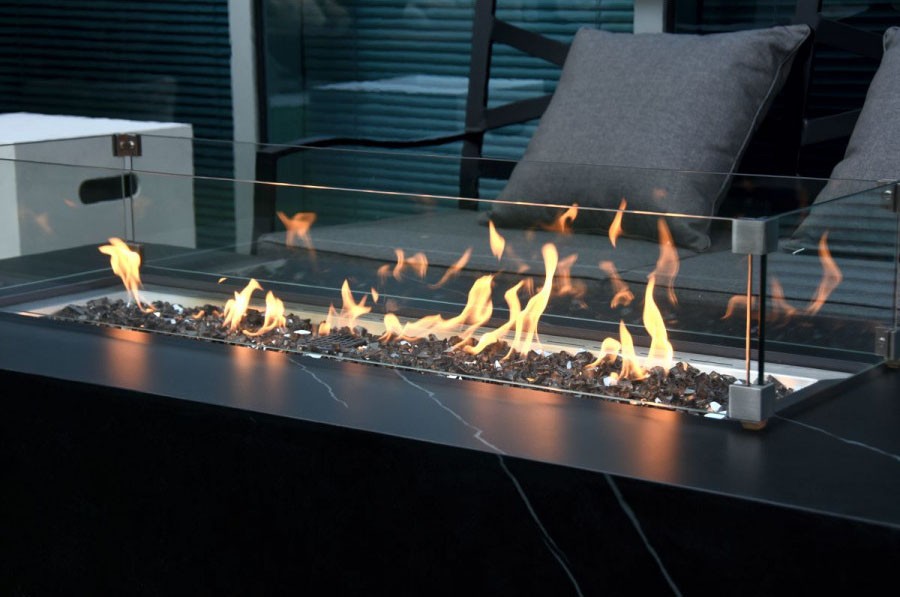 Propano ugnies duobės stalo keraminis juodo marmuro židinys