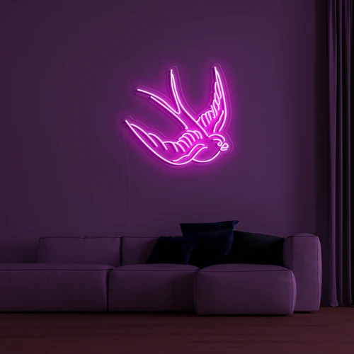 3D LED neoninis logotipas ant sienos - balandis