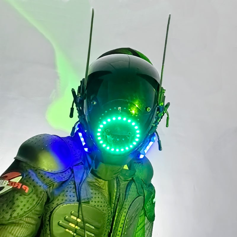 Šviečiantis LED Cyberpunk kaukės galvos šalmas