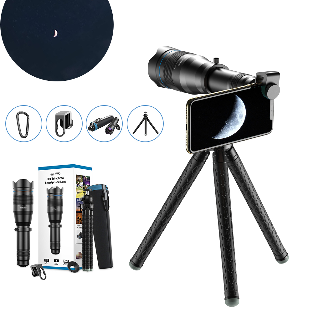 Teleskopinis objektyvas mobiliesiems – nešiojamas su iki 60 kartų priartinimu