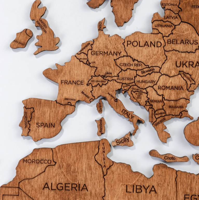 Medinis pasaulio žemėlapis spalvotas ąžuolas - žemynai