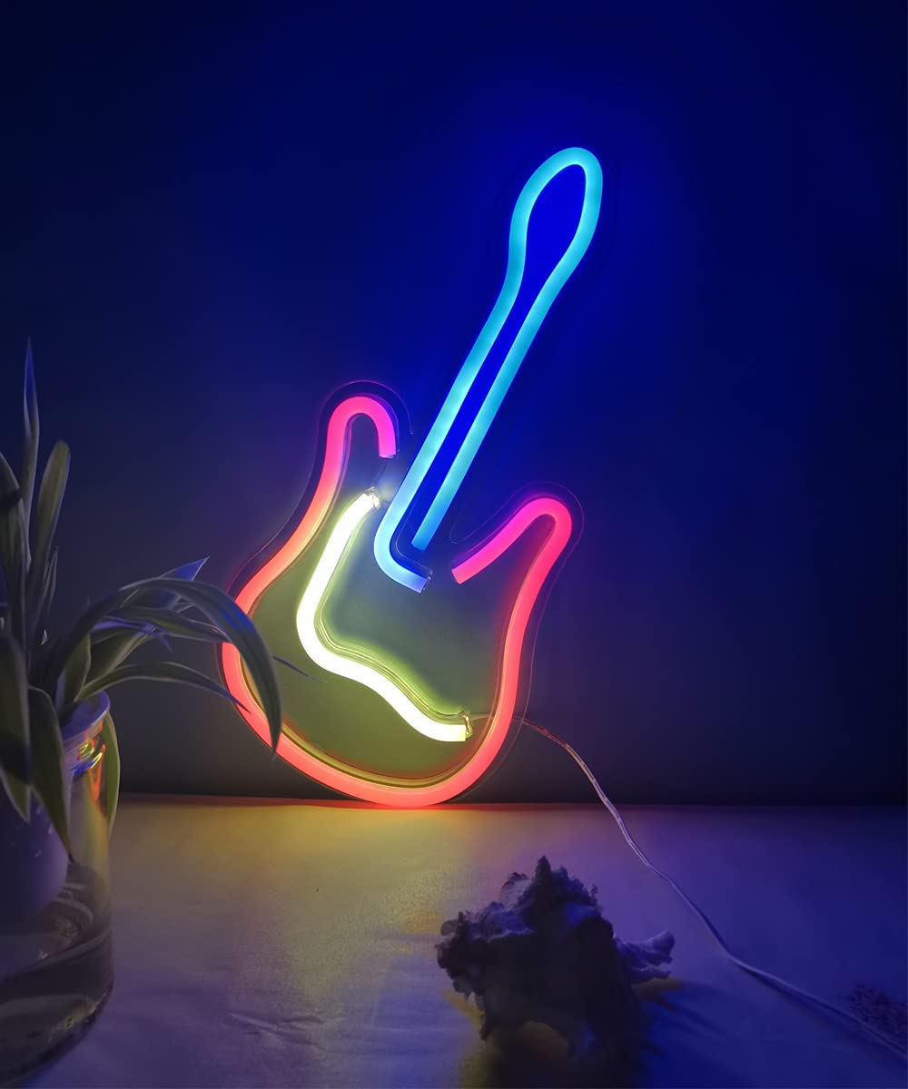 švytinti gitara ant sienos - led neoninė