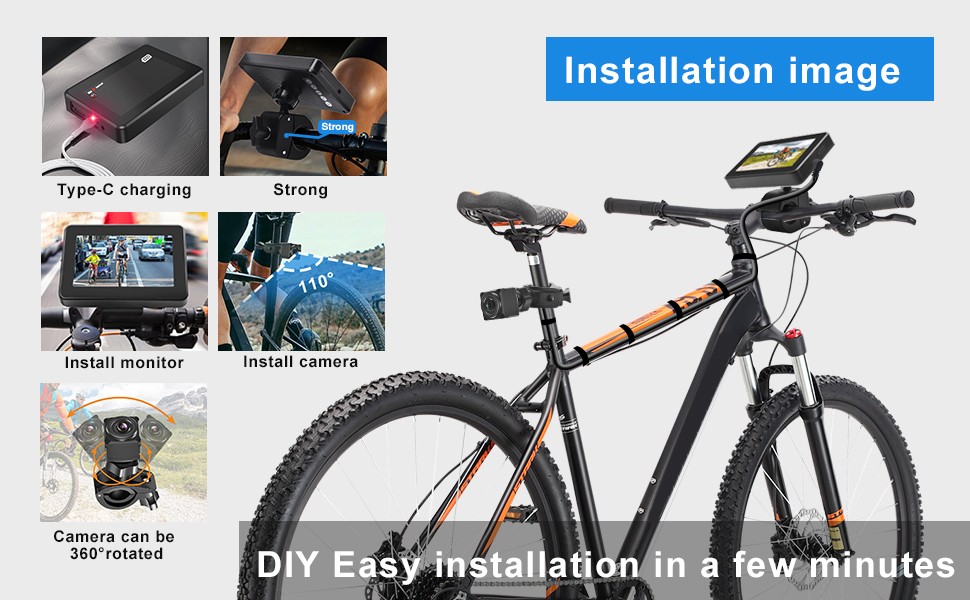 galinė dviračio kamera su monitoriaus rinkiniu dviračiui