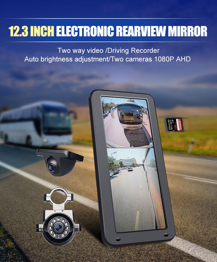 autobusų galinio vaizdo veidrodis su atbulinės eigos kamera