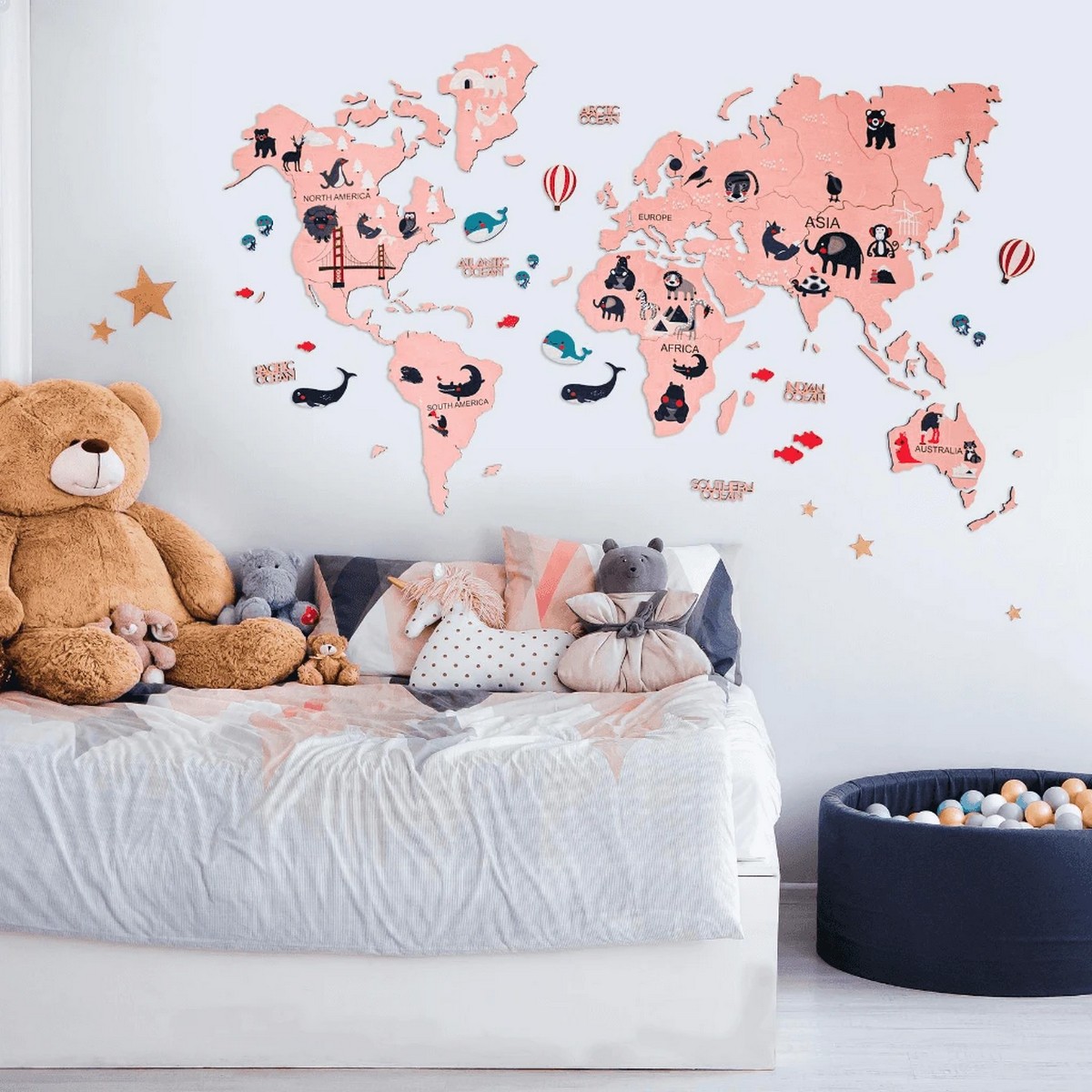 pasaulio žemėlapis vaikams - rožinis