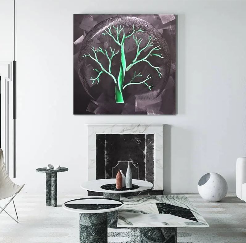 gyvybės medis metaliniai paveikslai sidabrinis aliuminis sienai