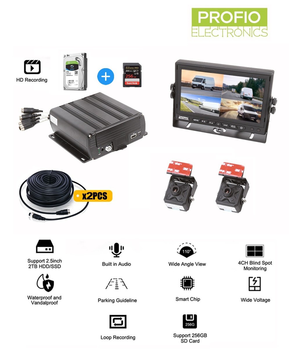 4 kanalų DVR automobilio kameros sistema su įrašymu į HDD standųjį diską