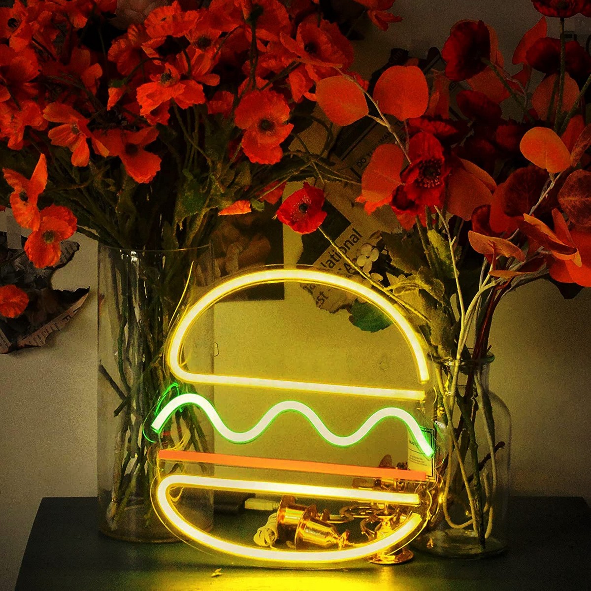 šviesaus logotipo neoninė restorano led lenta - mėsainis mėsainis